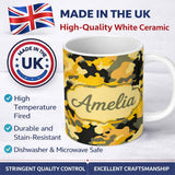 Personalized Custom Name Yellow Desert Camouflage Abstract Seamless Pattern Cute Unique Gift 11oz Ceramic Coffee Tea Mug White Large Handle