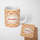 Personalized Custom Name Cute Anime Girl Orange Watercolour Pattern Kawaii Character Design 11oz Ceramic Coffee Tea Mug White Large Handle