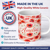 Personalized Custom Name Light Pastel Poppy Flowers Soft Artistic Seamless Pattern Lovely 11oz Ceramic Coffee Tea Mug White Large Handle