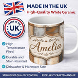 Personalized Custom Name Vintage Mixed Wood Panel Patchwork Rustic Seamless Pattern Lovely 11oz Ceramic Coffee Tea Mug White Large Handle