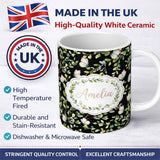Personalized Custom Name Elegant Gold Butterfly Sparkle Seamless Pattern Thoughtful Gift Idea 11oz Ceramic Coffee Tea Mug White Large Handle