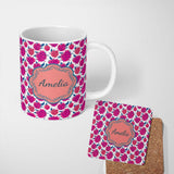 Personalized Custom Name Dragon Fruit Pattern with Blue Leaves on Light Background Lovely 11oz Ceramic Coffee Tea Mug White Large Handle