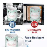 Personalized Custom Name Cute French Bulldog Faces Teal Background Seamless Pattern Lovely 11oz Ceramic Coffee Tea Mug White Large Handle