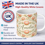 Personalized Custom Name Light Peach Protea Botanical Illustration Seamless Pattern Lovely 11oz Ceramic Coffee Tea Mug White Large Handle