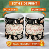 Personalized Custom Name Cute Woodland Animals Koala Kangaroo Bear Floral Pattern Black 11oz Ceramic Coffee Tea Mug White Large Handle