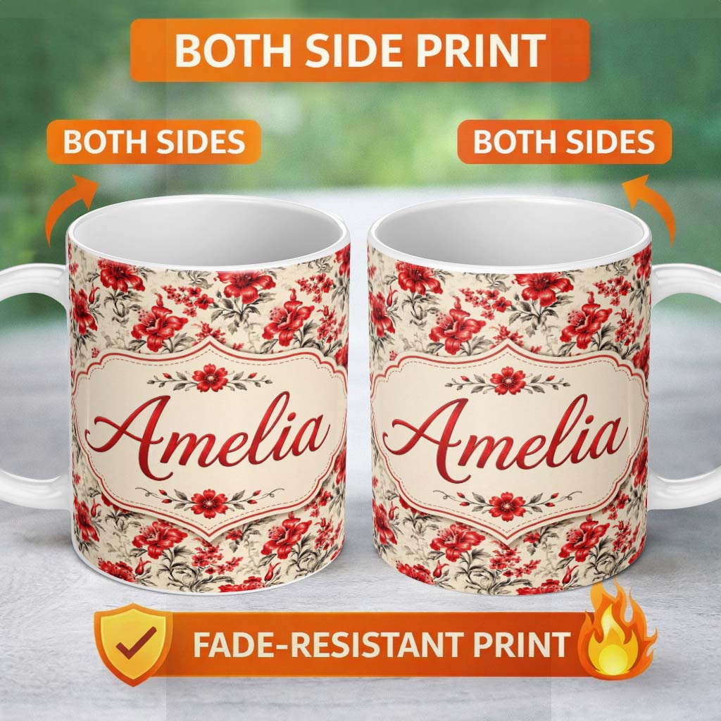 Personalized Custom Name Colorful Abstract Painted Texture Layers Seamless Pattern Lovely 11oz Ceramic Coffee Tea Mug White Large Handle