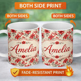 Personalized Custom Name Colorful Abstract Painted Texture Layers Seamless Pattern Lovely 11oz Ceramic Coffee Tea Mug White Large Handle