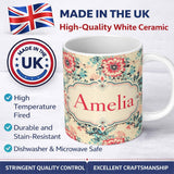 Personalized Custom Name Elegant Pink Blue Floral Damask Vintage Seamless Pattern Lovely 11oz Ceramic Coffee Tea Mug White Large Handle