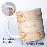 Personalized Custom Name Cute Sheep Cloud Cartoon Farm Animal Pattern Cute Unique Gift Lovely 11oz Ceramic Coffee Tea Mug White Large Handle