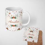 Personalized Custom Name Minimal Christmas Candy Cane Star Pattern Cute Seamless Design 11oz Ceramic Coffee Tea Mug White Large Handle