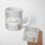 Personalized Custom Name Cute Baby Koala Bears with Stars on Grey Background Seamless Pattern 11oz Ceramic Coffee Tea Mug White Large Handle