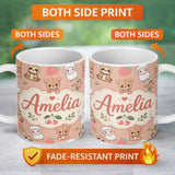 Personalized Custom Name Cute Cute Baby Animals Bear Sheep Sloth Strawberry Cherry Peach 11oz Ceramic Coffee Tea Mug White Large Handle