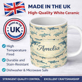 Personalized Custom Name Vintage Blue Whale Seamless Pattern Beige Ocean Animal Design Lovely 11oz Ceramic Coffee Tea Mug White Large Handle