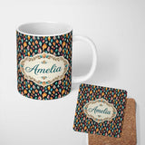 Personalized Custom Name Colorful Crystal Gemstone Dark Galaxy Background Fantasy Lovely 11oz Ceramic Coffee Tea Mug White Large Handle