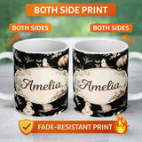 Personalized Custom Name Soft Watercolor Animals Botanical Pattern Charming Kitchen Decor 11oz Ceramic Coffee Tea Mug White Large Handle