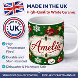 Personalized Custom Name Cute Snowman Ornament Star Snowflake Seamless Pattern Winter Lovely 11oz Ceramic Coffee Tea Mug White Large Handle