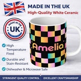 Personalized Custom Name Abstract Gradient Checkerboard Modern Seamless Pattern Lovely 11oz Ceramic Coffee Tea Mug White Large Handle