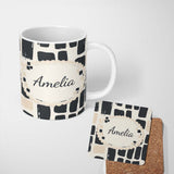 Personalized Custom Name Painterly Block Shapes Black Beige Modern Abstract Pattern Lovely 11oz Ceramic Coffee Tea Mug White Large Handle