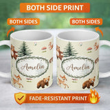 Personalized Custom Name Bear Bunny Squirrel Trees Mushrooms Butterfly Soft Cream Seamless 11oz Ceramic Coffee Tea Mug White Large Handle