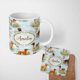 Personalized Custom Name Watercolor Hunting Dogs Ducks Lake Nature Seamless Pattern Lovely 11oz Ceramic Coffee Tea Mug White Large Handle