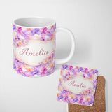 Personalized Custom Name Soft Watercolour Splash Lavender Peach Abstract Pattern Lovely 11oz Ceramic Coffee Tea Mug White Large Handle