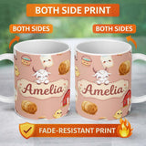 Personalized Custom Name Cute Farm Goat Barn Hay Bale Chick Peach Background Seamless Pattern 11oz Ceramic Coffee Tea Mug White Large Handle