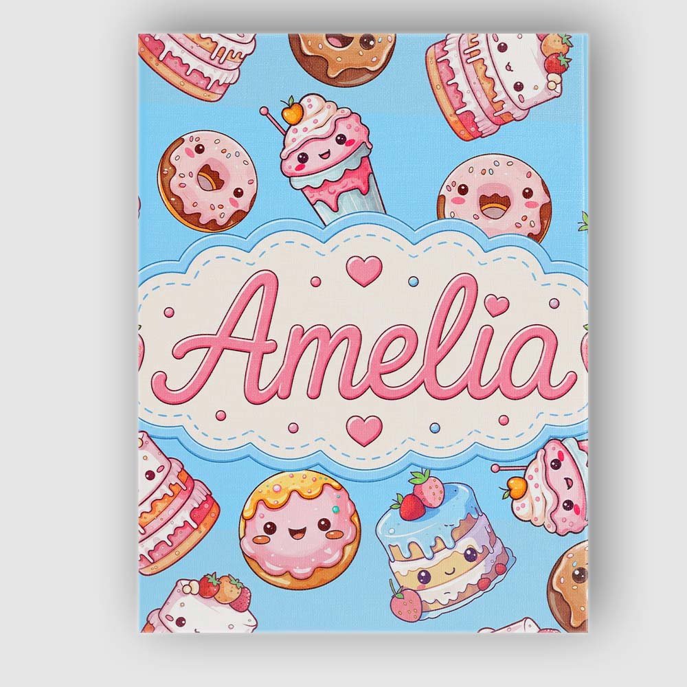 Personalised Name Cute Kawaii Donut Cake Custom  Unique Gift Idea Elegant Feature Canvas Wall Art Print Decor Picture Ready to Hang