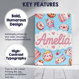 Personalised Name Cute Kawaii Donut Cake Custom  Unique Gift Idea Elegant Feature Canvas Wall Art Print Decor Picture Ready to Hang