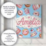 Personalised Name Cute Kawaii Donut Cake Custom  Unique Gift Idea Elegant Feature Canvas Wall Art Print Decor Picture Ready to Hang