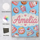 Personalised Name Cute Kawaii Donut Cake Custom  Unique Gift Idea Elegant Feature Canvas Wall Art Print Decor Picture Ready to Hang