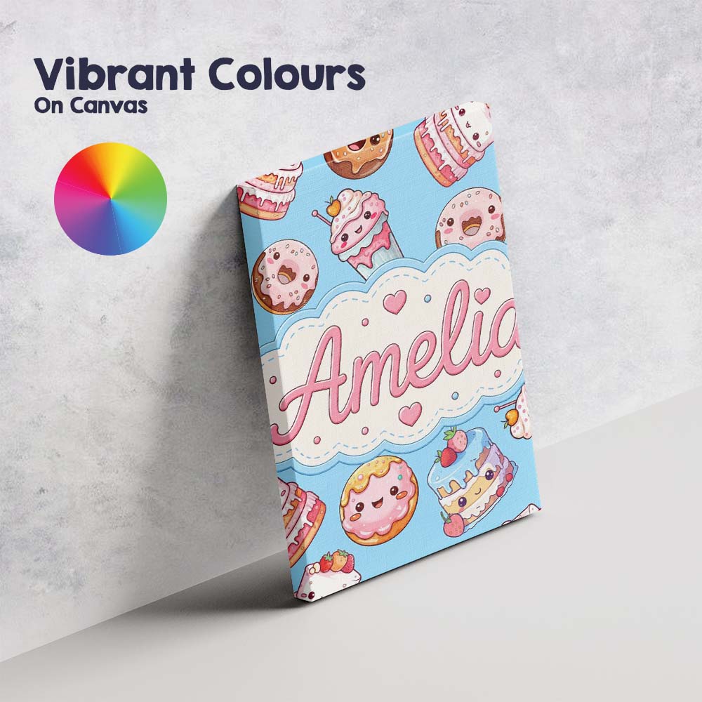 Personalised Name Cute Kawaii Donut Cake Custom  Unique Gift Idea Elegant Feature Canvas Wall Art Print Decor Picture Ready to Hang