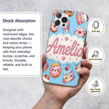 Cute Kawaii Donut Cake Dessert Blue Background Custom Name Protective Phone Case Mobile Cover Durable Everyday Smartphone Shock Resistant
