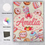 Personalised Name Cute Kawaii Donuts Cakes Custom  Unique Gift Idea Elegant Feature Canvas Wall Art Print Decor Picture Ready to Hang