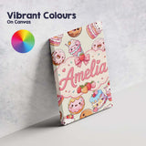 Personalised Name Cute Kawaii Donuts Cakes Custom  Unique Gift Idea Elegant Feature Canvas Wall Art Print Decor Picture Ready to Hang