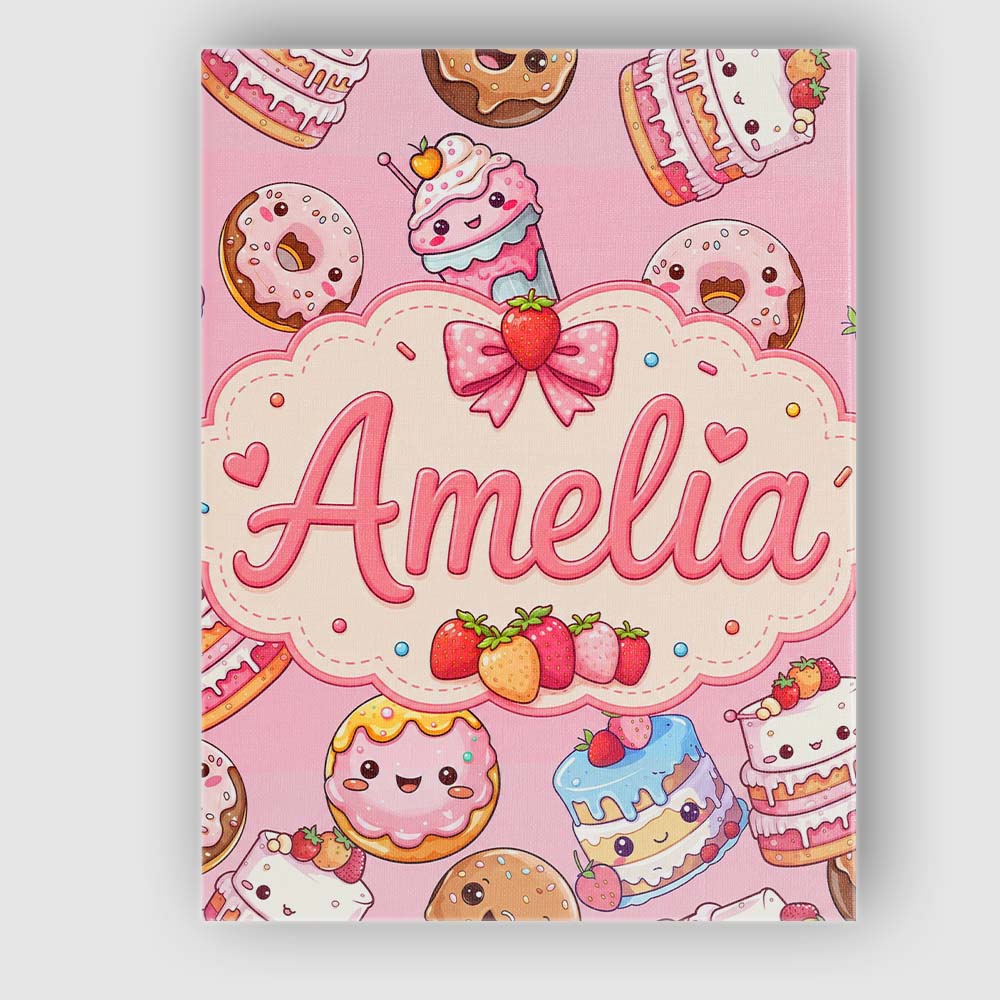Personalised Name Cute Kawaii Donuts Cakes Custom  Unique Gift Idea Elegant Feature Canvas Wall Art Print Decor Picture Ready to Hang