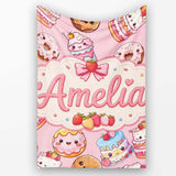 Cute Kawaii Donuts Cakes Desserts Blush Pink Background Seamless  Personalised Custom Name Super Soft Fleece Blanket Bed Sofa Throw