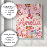 Personalised Name Cute Kawaii Donuts Cakes Custom  Unique Gift Idea Elegant Feature Canvas Wall Art Print Decor Picture Ready to Hang