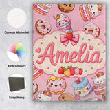 Personalised Name Cute Kawaii Donuts Cakes Custom  Unique Gift Idea Elegant Feature Canvas Wall Art Print Decor Picture Ready to Hang