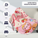 Cute Kawaii Donuts Cakes Desserts Blush Pink Background Seamless  Personalised Custom Name Super Soft Fleece Blanket Bed Sofa Throw