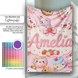 Cute Kawaii Donuts Cakes Desserts Blush Pink Background Seamless  Personalised Custom Name Super Soft Fleece Blanket Bed Sofa Throw