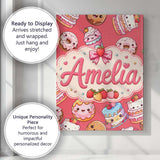 Personalised Name Cute Kawaii Donuts Cakes Custom  Unique Gift Idea Elegant Feature Canvas Wall Art Print Decor Picture Ready to Hang