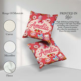 Custom Name Kawaii Donuts Cakes Desserts Red Background Seamless Square Filled Cushion Throw Pillow Sofa Bed Home Decor Zip Washable UK Made