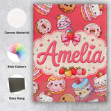 Personalised Name Cute Kawaii Donuts Cakes Custom  Unique Gift Idea Elegant Feature Canvas Wall Art Print Decor Picture Ready to Hang