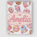 Personalised Name Cute Kawaii Donuts Cakes Custom  Unique Gift Idea Elegant Feature Canvas Wall Art Print Decor Picture Ready to Hang