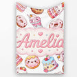 Cute Kawaii Donuts Cakes Desserts Light Grey Background Seamless  Personalised Custom Name Super Soft Fleece Blanket Bed Sofa Throw