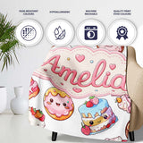 Cute Kawaii Donuts Cakes Desserts Light Grey Background Seamless  Personalised Custom Name Super Soft Fleece Blanket Bed Sofa Throw