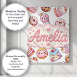 Personalised Name Cute Kawaii Donuts Cakes Custom  Unique Gift Idea Elegant Feature Canvas Wall Art Print Decor Picture Ready to Hang