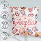 Custom Name Kawaii Cakes Desserts Light Grey Background Seamless Square Filled Cushion Throw Pillow Sofa Bed Home Decor Zip Washable UK Made