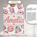 Cute Kawaii Donuts Cakes Desserts Light Grey Background Seamless  Personalised Custom Name Super Soft Fleece Blanket Bed Sofa Throw