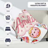 Cute Kawaii Donuts Cakes Desserts Light Grey Background Seamless  Personalised Custom Name Super Soft Fleece Blanket Bed Sofa Throw